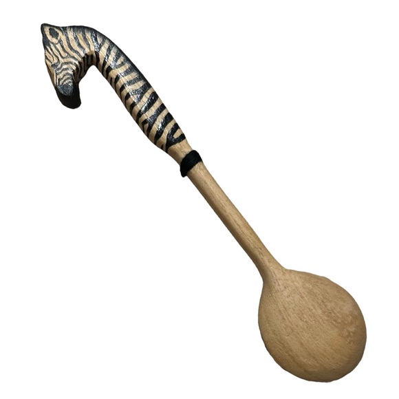 Set Of 3 Animal Head Topped Wooden Cocktail/ Salt Cellar Spoon~Made In Kenya - Picture 4 of 6